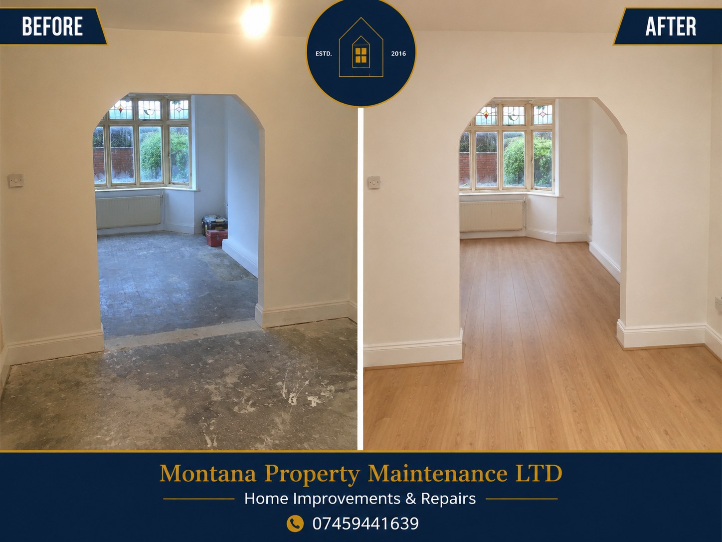 Archway flooring and finish before and after
