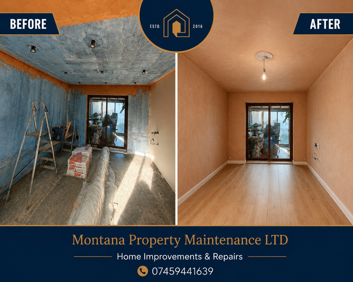 Ceiling and plastering improvement before and after