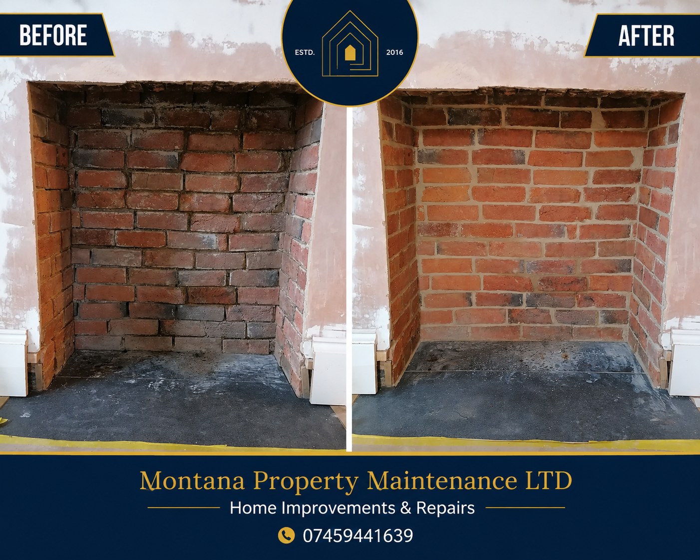 Chimney brickwork repointing before and after