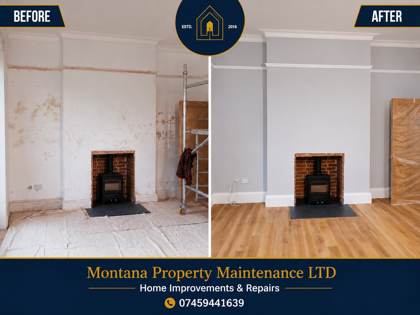 Fireplace restoration before and after
