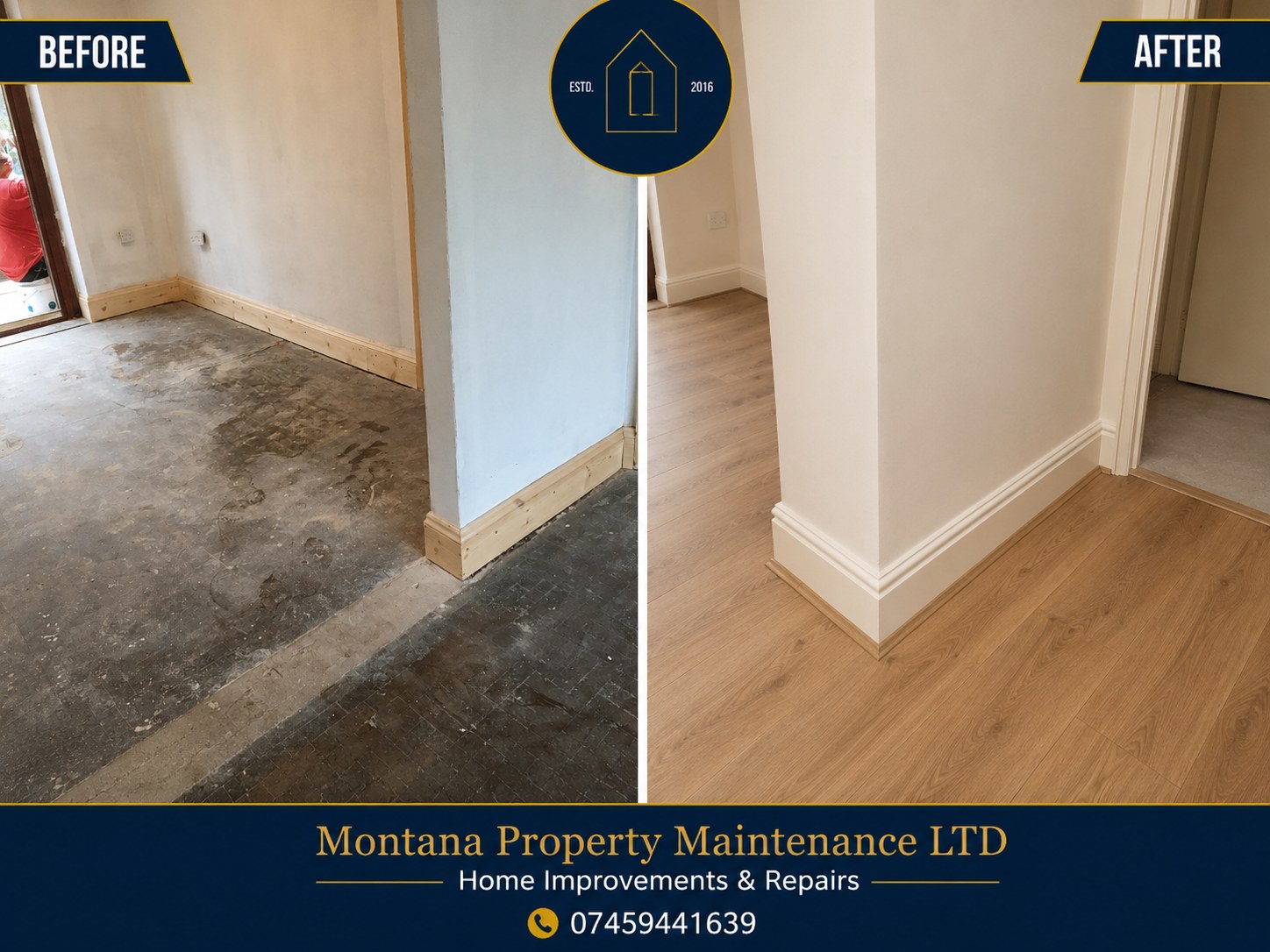 Fireplace and room finish before and after